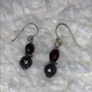 FREE GIFT: Faceted Pearl & Red Dangle Earrings